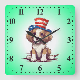 Horloge Carrée Chiot Mignon avec Chapeau-54676