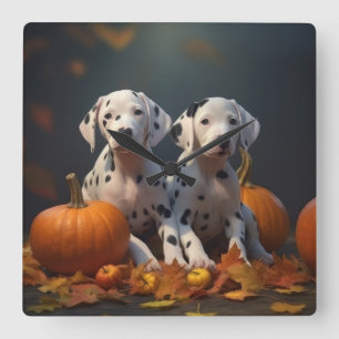 Horloge Carrée Chiots Dalmatien Automne Délice Citrouille