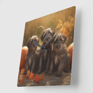Horloge Carrée Chiots Griffon à poil dur pointer en Automne