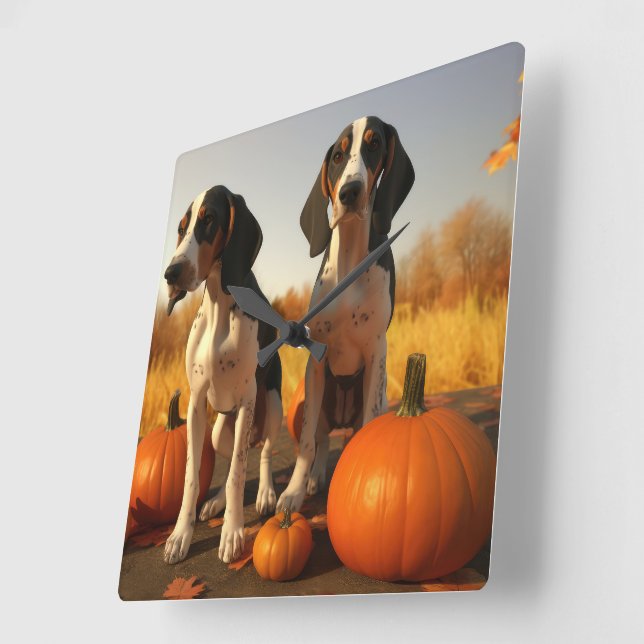 Horloge Carrée Chiots Treeing Walker Coonhound Citrouille d'Autom (Angle)