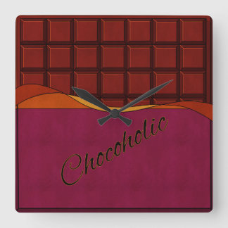 Horloge Carrée Chocoholique : Barre de chocolat