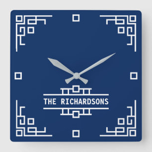 Horloge Carrée Choisissez votre bordure géométrique Art déco coul