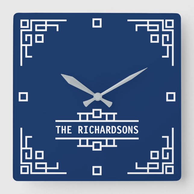 Horloge Carrée Choisissez votre bordure géométrique Art déco coul (Recto)