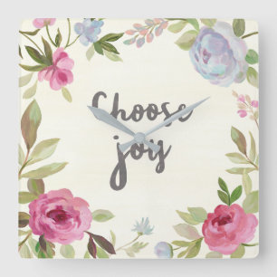Horloge Carrée Choose Joy Pastel Floral