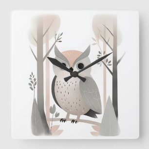 Horloge Carrée Chouette boho minimaliste à Woods Nursery Kids Roo