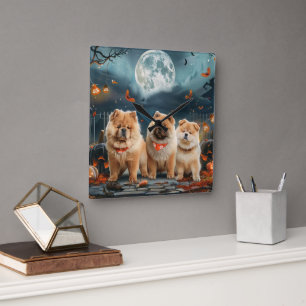 Horloge Carrée Chow Chow Halloween Épouvantable