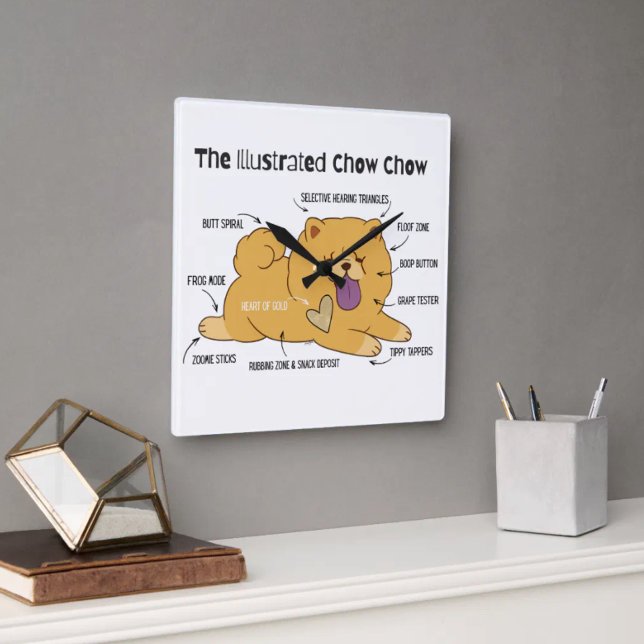 HORLOGE CARRÉE CHOW ILLUSTRÉ (Créateur téléchargé)