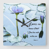 Christian Press On Waterlily Flowers Wall Clock