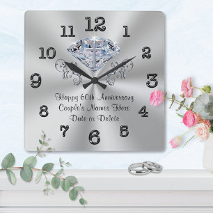 Horloge Carrée Christian Soixantième anniversaire Mariage Cadeau