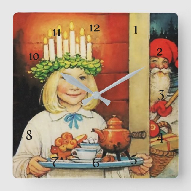 Horloge Carrée « Christmas Tea » par Jenny Nystrom (Recto)