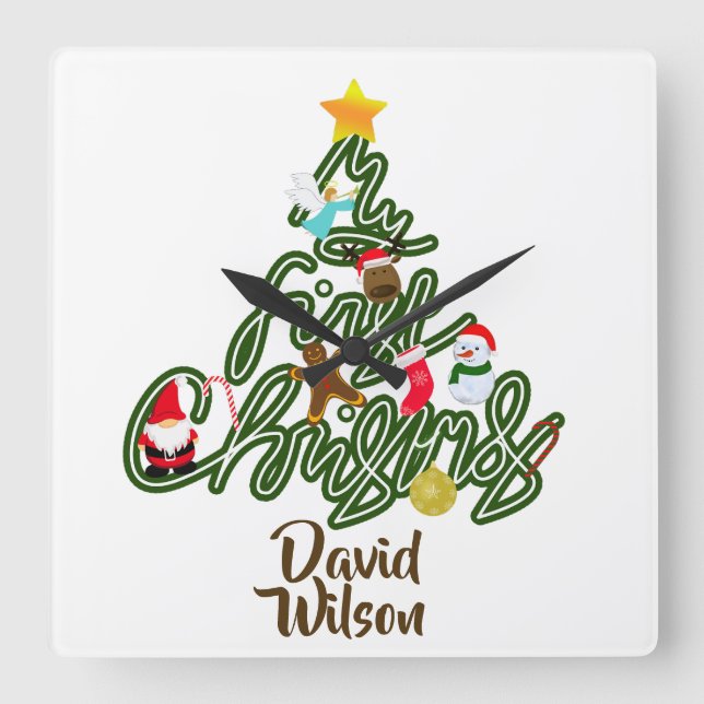 Horloge Carrée  Christmas Tree Name My First Christmas for Kids (Recto)