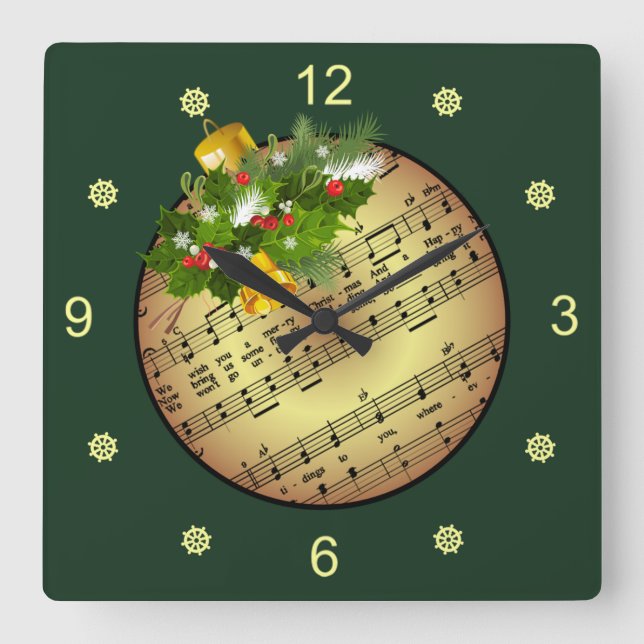 Horloge Carrée Christmas Tree Ornament ~ Bell & Mistletoe  (Recto)