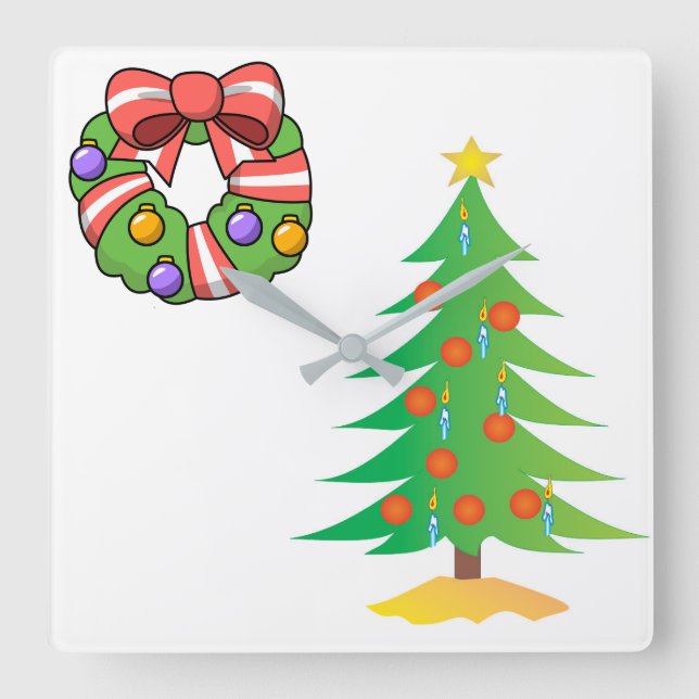 HORLOGE CARRÉE **CHRISTMAS TREE & WREATH** CHRISTMAS CLOCK (Recto)