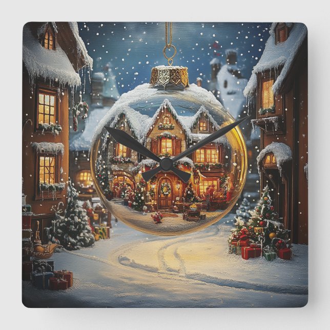 Horloge Carrée Christmas Village Ornament Wall Clock (Recto)