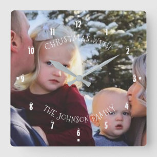 Horloge Carrée Christmas With Any Name Photo Family Solive