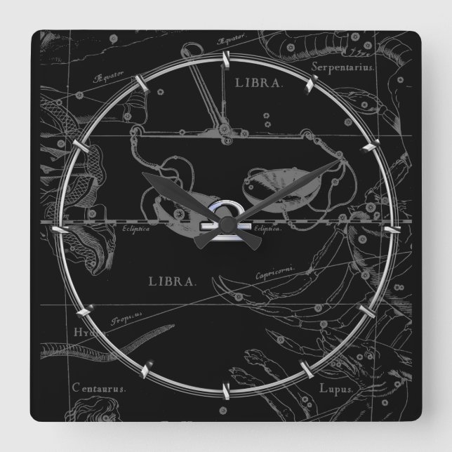 Horloge Carrée Chrome Argent comme Libra Zodiac Connexion Heveliu (Recto)