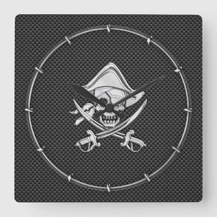 Horloge Carrée Chrome comme Pirate sur Black Carbon Fiber