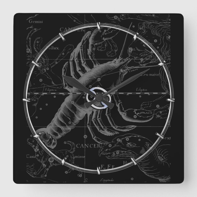 Horloge Carrée Chrome like Cancer Zodiac Constellation Hevelius (Recto)