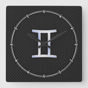 Horloge Carrée Chrome moderne comme Gemini signe Zodiac