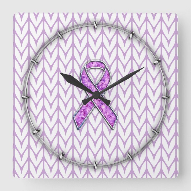 Horloge Carrée Chrome style Crystal Pink Ribbon Awareness Knit (Recto)