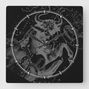 Horloge Carrée Chromique Taurus Zodiac on Hevelius Black