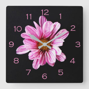 Horloge Carrée Chrysanthemum Flower Numéros roses wccn