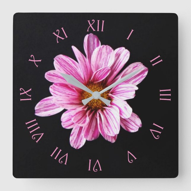 Horloge Carrée Chrysanthemum Flower Rose Script Roman (Recto)
