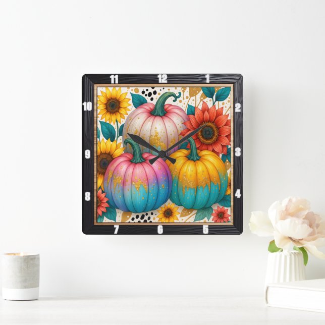Horloge Carrée Chute du Citrouille Polka Dot (Maison)
