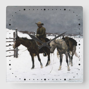 Horloge Carrée Chute du Cowboy Frederic Remington 1895 Ouest
