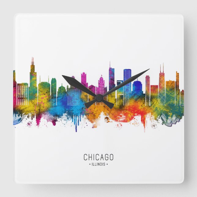 Horloge Carrée Ciel de Chicago Illinois (Recto)