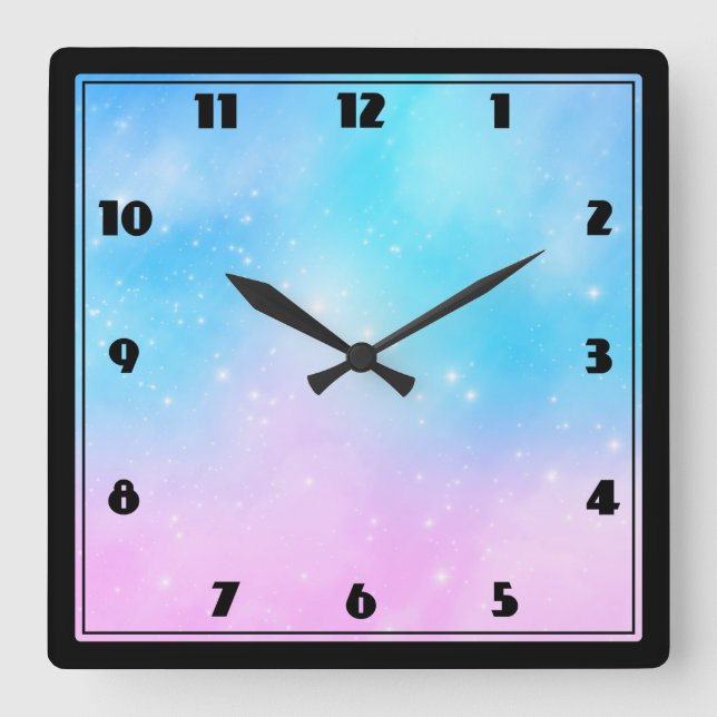 Horloge Carrée Ciel dégradé rose et bleu pastel (Recto)