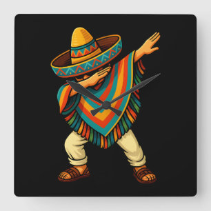 Horloge Carrée Cinco de Mayo Dabbing Mexicain Poncho