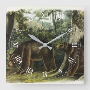 Horloge Carrée Cinnamon Bear from Audubon's Quadrupeds
