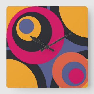 Horloge Carrée Cinquante ans de couleur rétro Art Abstrait
