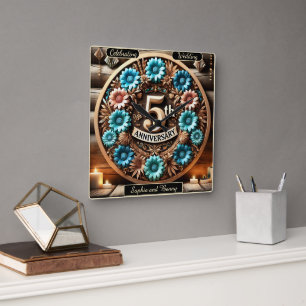 Horloge Carrée Circle intemporel 5e anniversaire Design floral
