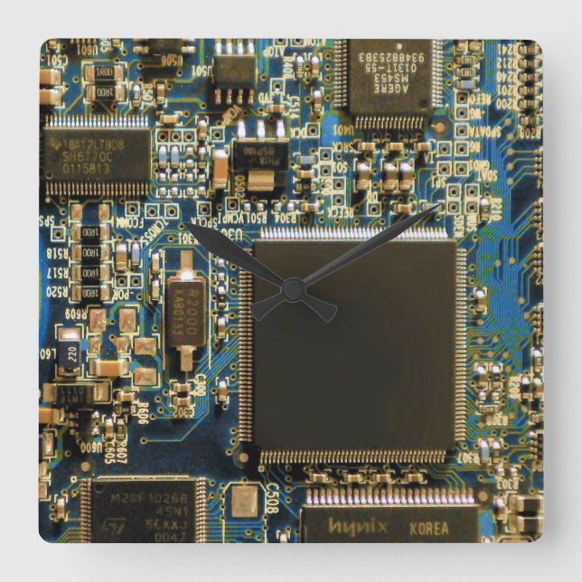 Horloge Carrée Circuit imprimé bleu macro | Photo de PCB (Recto)