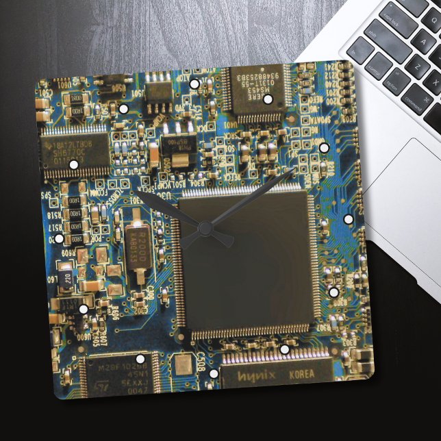 Horloge Carrée Circuit imprimé bleu macro | Photo de PCB (Créateur téléchargé)