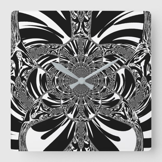 Horloge Carrée Circulaire Zebra Kaleidoscope Art (Recto)