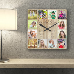 Horloge Carrée Citation des petits-enfants 12 Photo Bois Carré pe