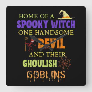 Horloge Carrée Citation D'Halloween Familiale Avec L'Araignée Dia
