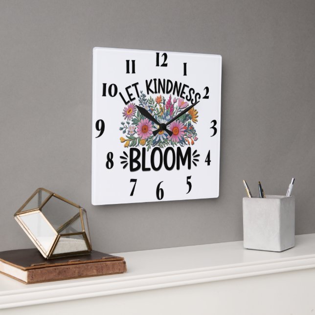Horloge Carrée Citation/Discours/Fleurs Inspirationnels (Bureau)