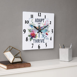 Horloge Carrée Citation/Discours/libellule inspirationnelle