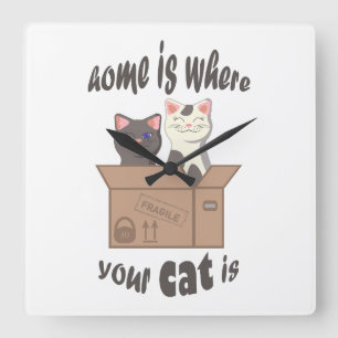 Horloge Carrée Citation drôle Accueil est où est votre chat