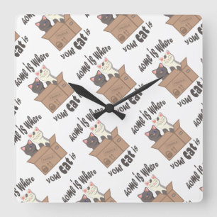 Horloge Carrée Citation drôle Accueil est où est votre chat