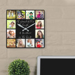 Horloge Carrée Citation du rire d'un grand-enfant 12 Photo Noir<br><div class="desc">Créez votre propre horloge photo unique pour grands-parents avec 12 de vos photos préférées. La citation des petits-enfants est imprimée dans une élégante typographie manuscrite et dit "le rire d'un petit-enfant est ensoleillé dans la maison". Le design a une palette moderne de couleurs noir et blanc - que vous pouvez...</div>