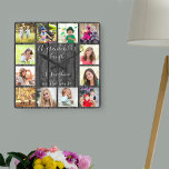 Horloge Carrée Citation d'un petit-enfant au rire 12 Photo Grey W<br><div class="desc">Créez votre propre horloge photo unique pour les grands-parents avec 12 de vos photos préférées. La citation des petits-enfants est imprimée en élégante typographie manuscrite et dit "le rire d'un petit-enfant est ensoleillé dans la maison". Ce design présente un arrière - plan rustique en bois de campagne dans les tons...</div>