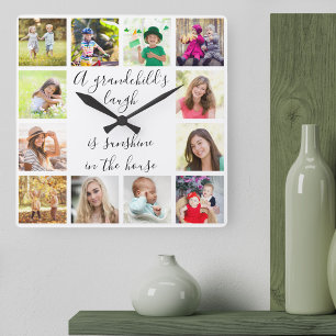 Horloge Carrée Citation Rire d'un petit-enfant 12 Photo Blanc