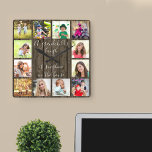Horloge Carrée Citation Rire d'un petit-enfant 12 Photo Effet Boi<br><div class="desc">Créez votre propre horloge photo unique pour grands-parents avec 12 de vos photos préférées. La citation des petits-enfants est imprimée dans une élégante typographie manuscrite et dit "le rire d'un petit-enfant est ensoleillé dans la maison". Ce design a un arrière - plan rustique en bois de campagne et le simple...</div>