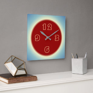 Horloge Carrée Citron bleu atmosphérique avec Centre rouge