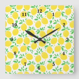 Horloge Carrée Citrons jaunes frais 3